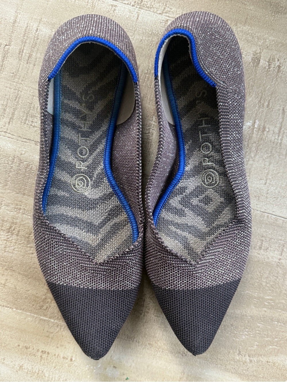 Rothy's The Point Twilight Metallic Captoe Knit Flats Size 7.5